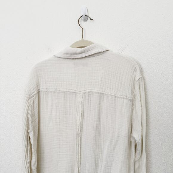 [Urban Outfitters] Cream Cotton Gauze Raw Edge Button Down Cover Up Size Small S - Picture 4 of 10